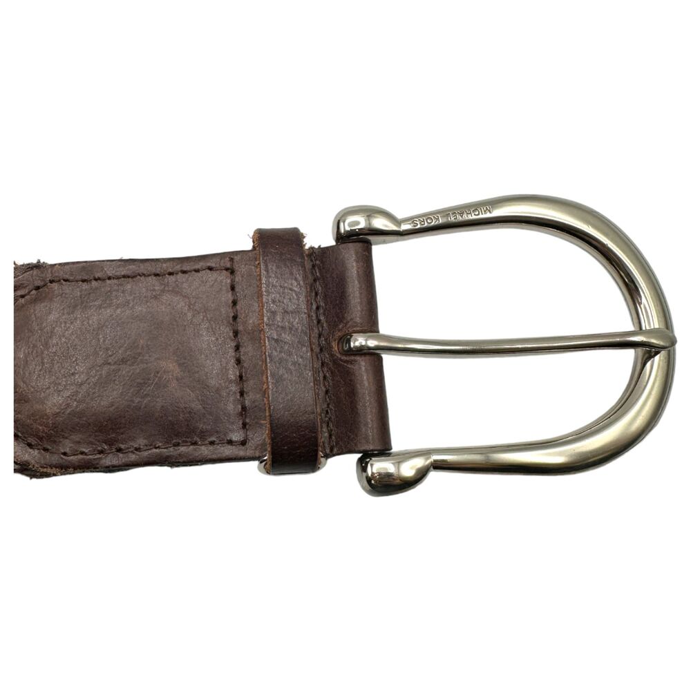 Michael Kors 553633 Braided Large Buckle Brown Leather Belt Women's Size Medium - Picture 3 of 3